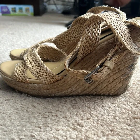 Natural beige Dolce Vita strappy twine sandal wedges - Picture 3 of 13